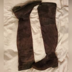Thigh high taupe Stewart Weitzman stretch suede Lowland boots